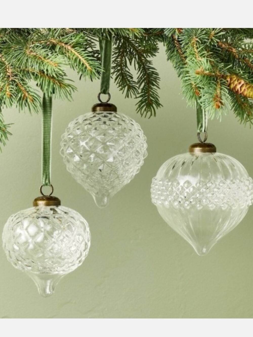 Set Of 3 Hearth & Hand Ornate Glass Christmas Tree Ornaments
